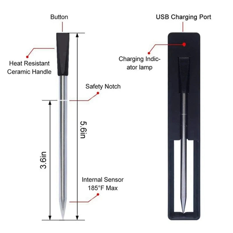 Wireless Meat Thermometer with Bluetooth App Alerts