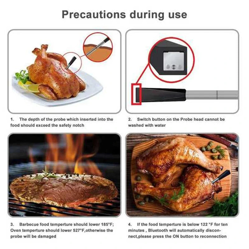 Wireless Meat Thermometer with Bluetooth App Alerts