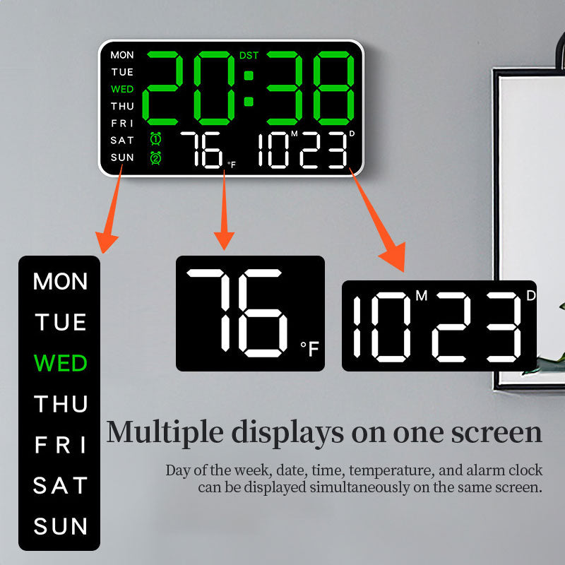 Digital Wall Clock with Time, Temp, Date & Weekday