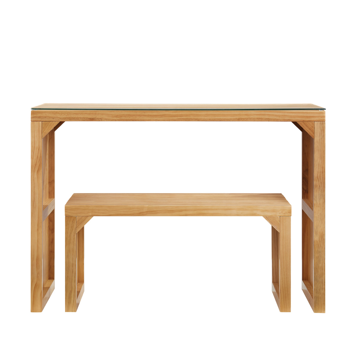 Pine Console Table and Bench Set for Entryway Storage