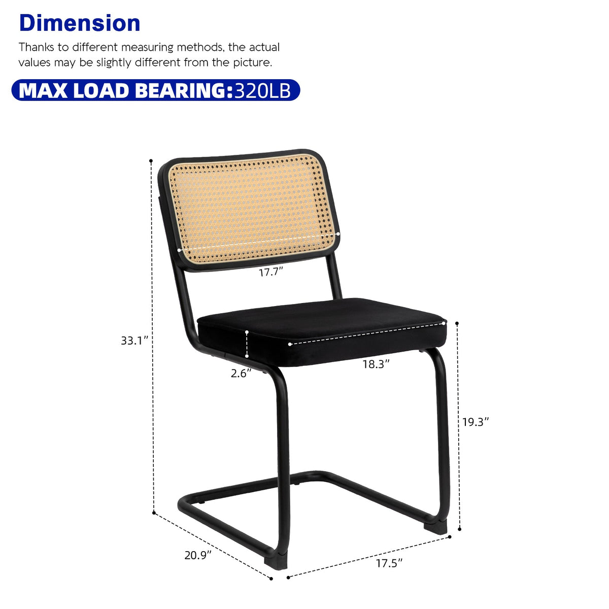 Velvet Rattan Dining Chairs Set of 2 with Black Frame