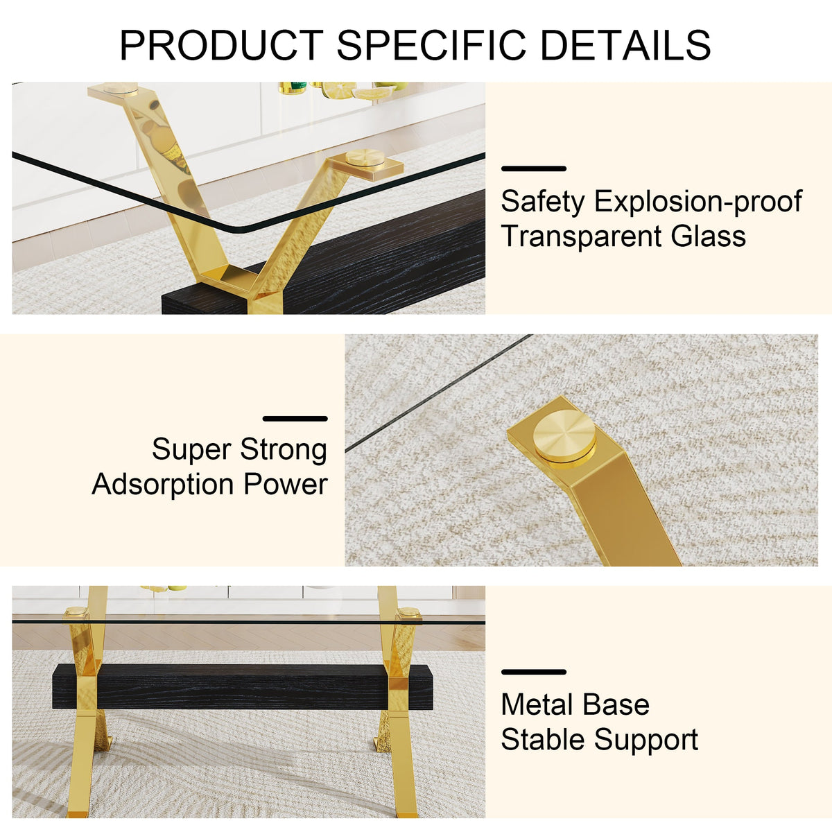 Modern Glass Dining Table with Gold X-Base for Large Rooms