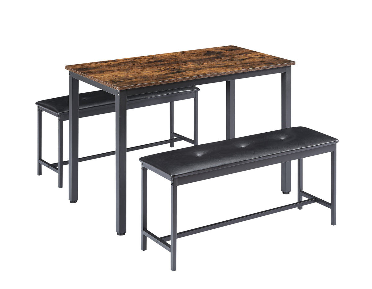 Industrial Dining Table Set with Tuck-Under Benches