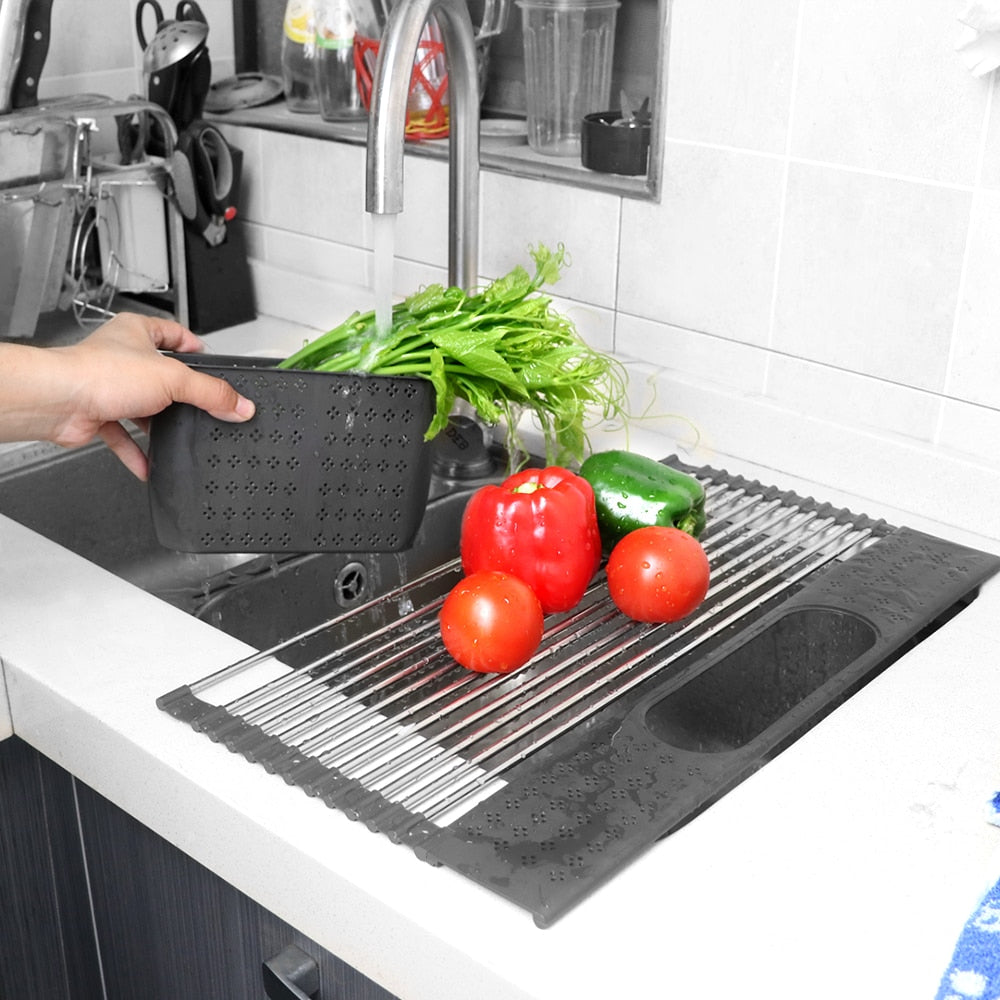 Over Sink Dish Drying Rack Roll-Up Foldable Drainer