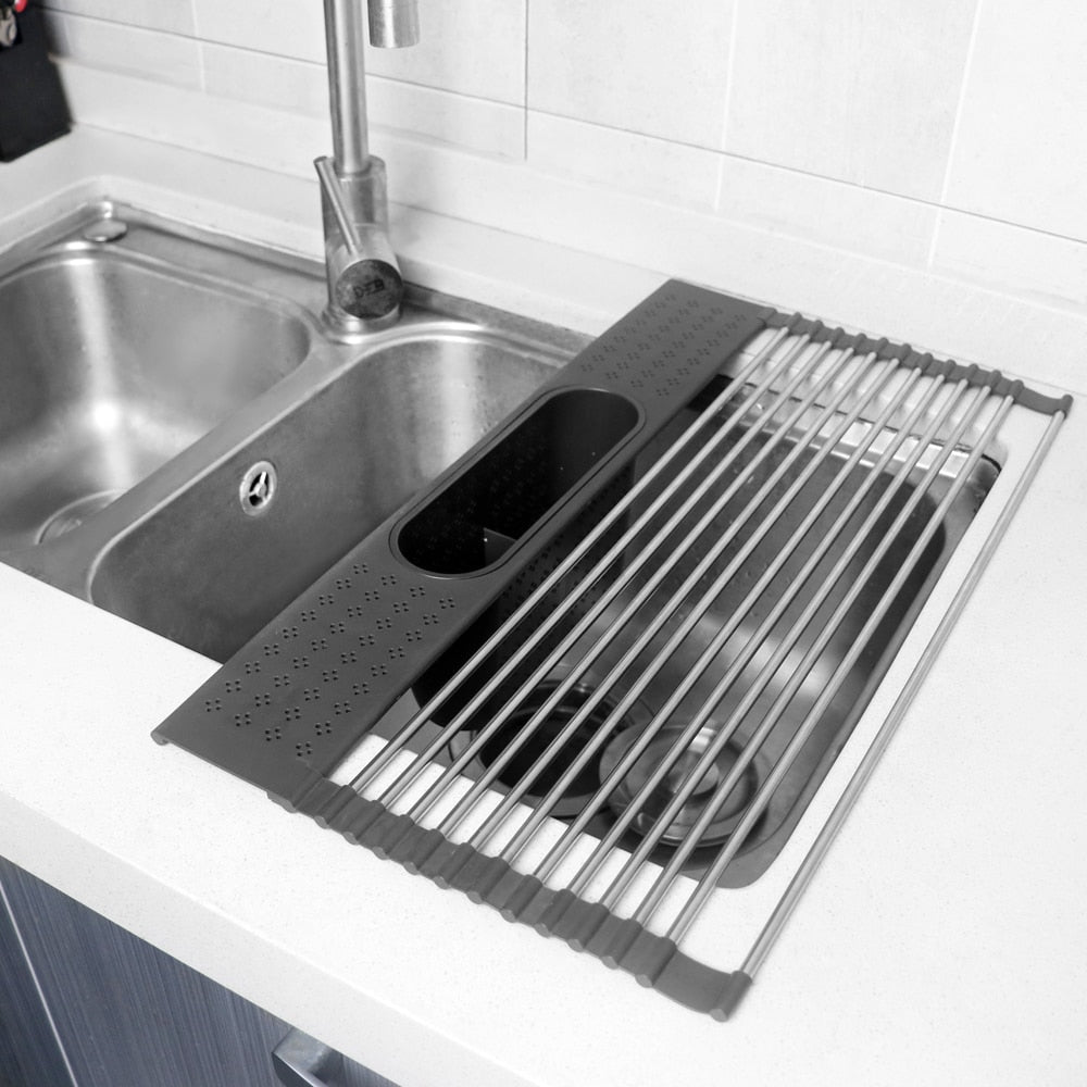 Over Sink Dish Drying Rack Roll-Up Foldable Drainer