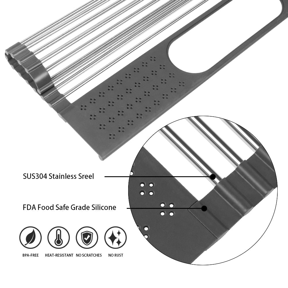 Over Sink Dish Drying Rack Roll-Up Foldable Drainer