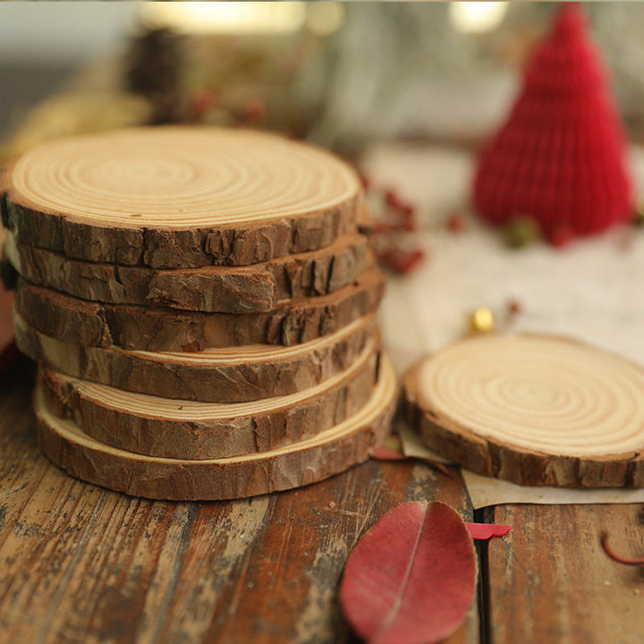 Wood Log Slice Candle Tray with Natural Bark Edge