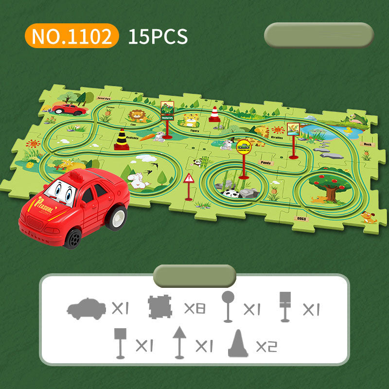 Children's Puzzle Track Car 15-Piece City Play Set