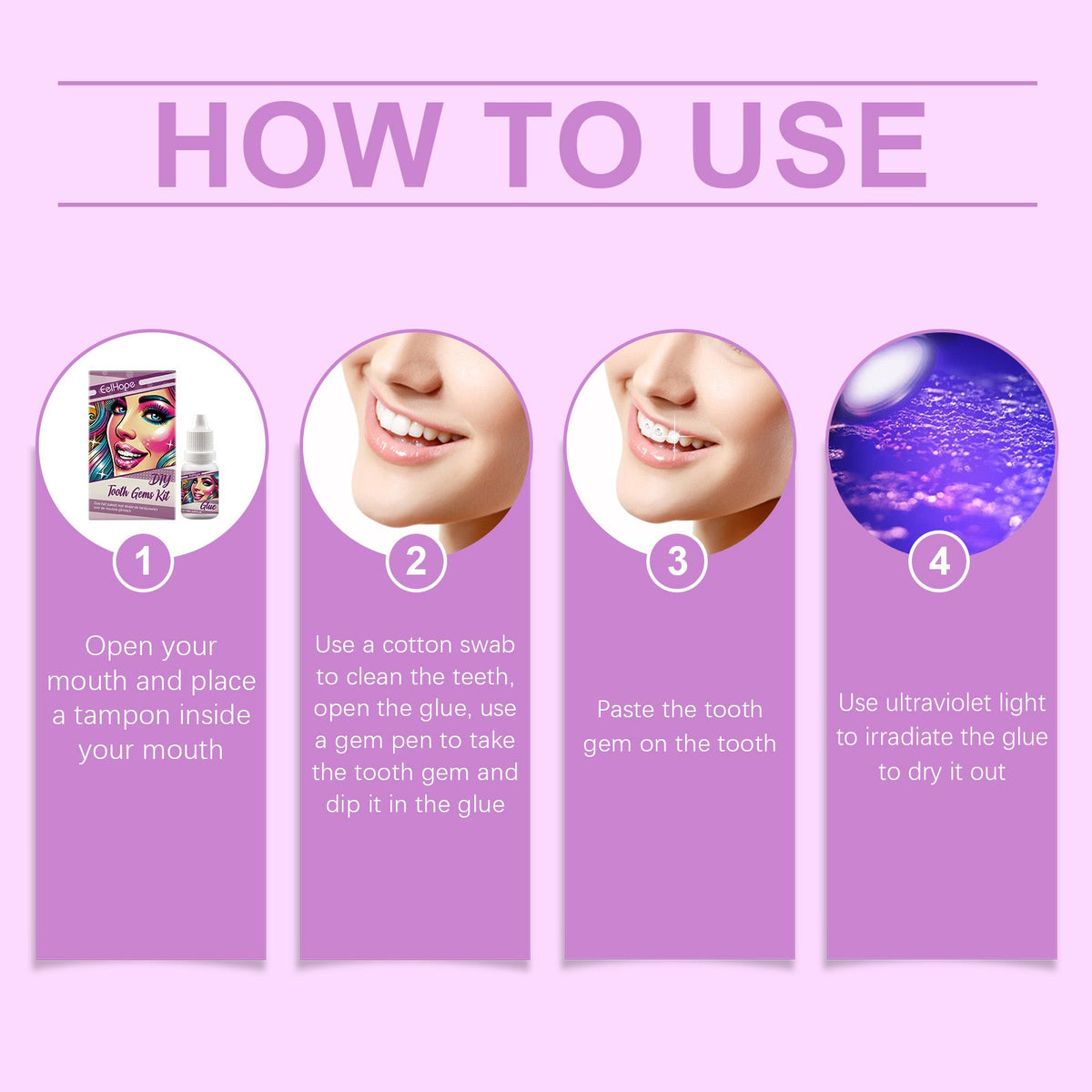 DIY Tooth Gems Kit: 120 Gems, Glue and UV Lamp Included