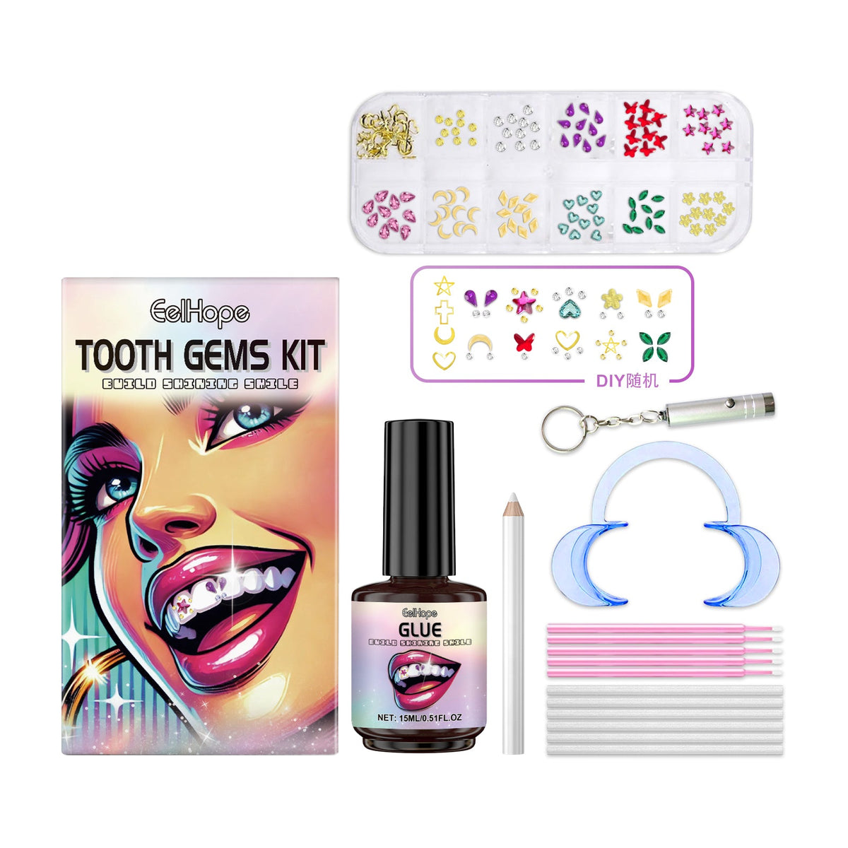 DIY Tooth Gem Kit at Home: 120 Gems, Glue & UV Lamp
