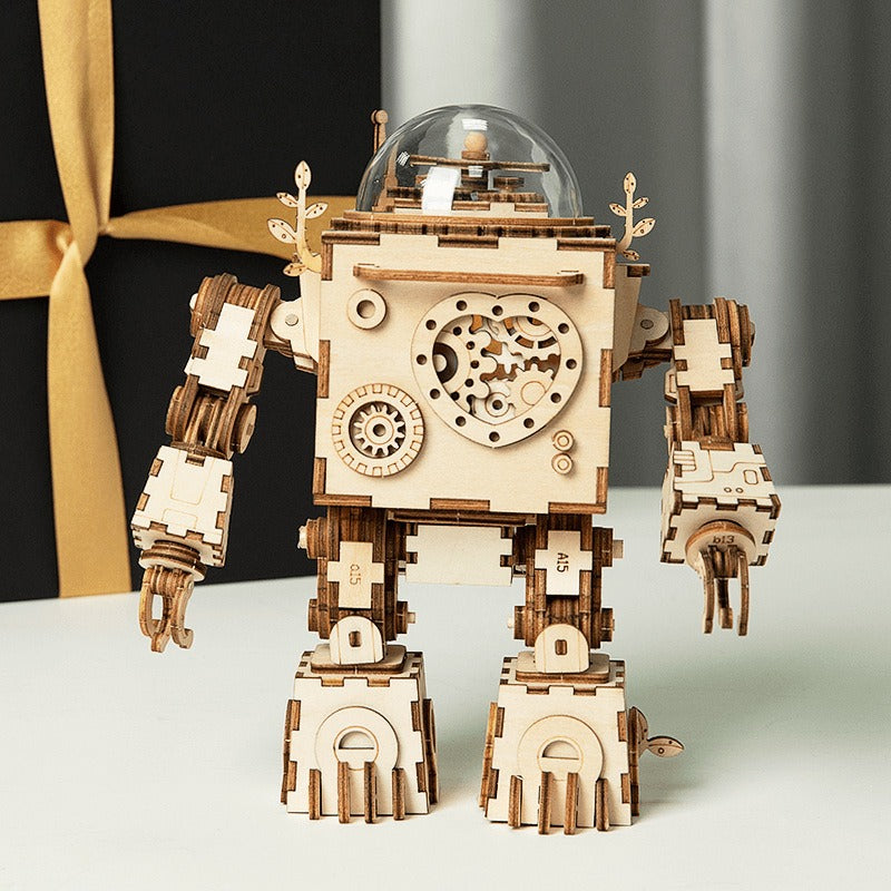 DIY Wooden Robot Music Box Kit for Creative Display