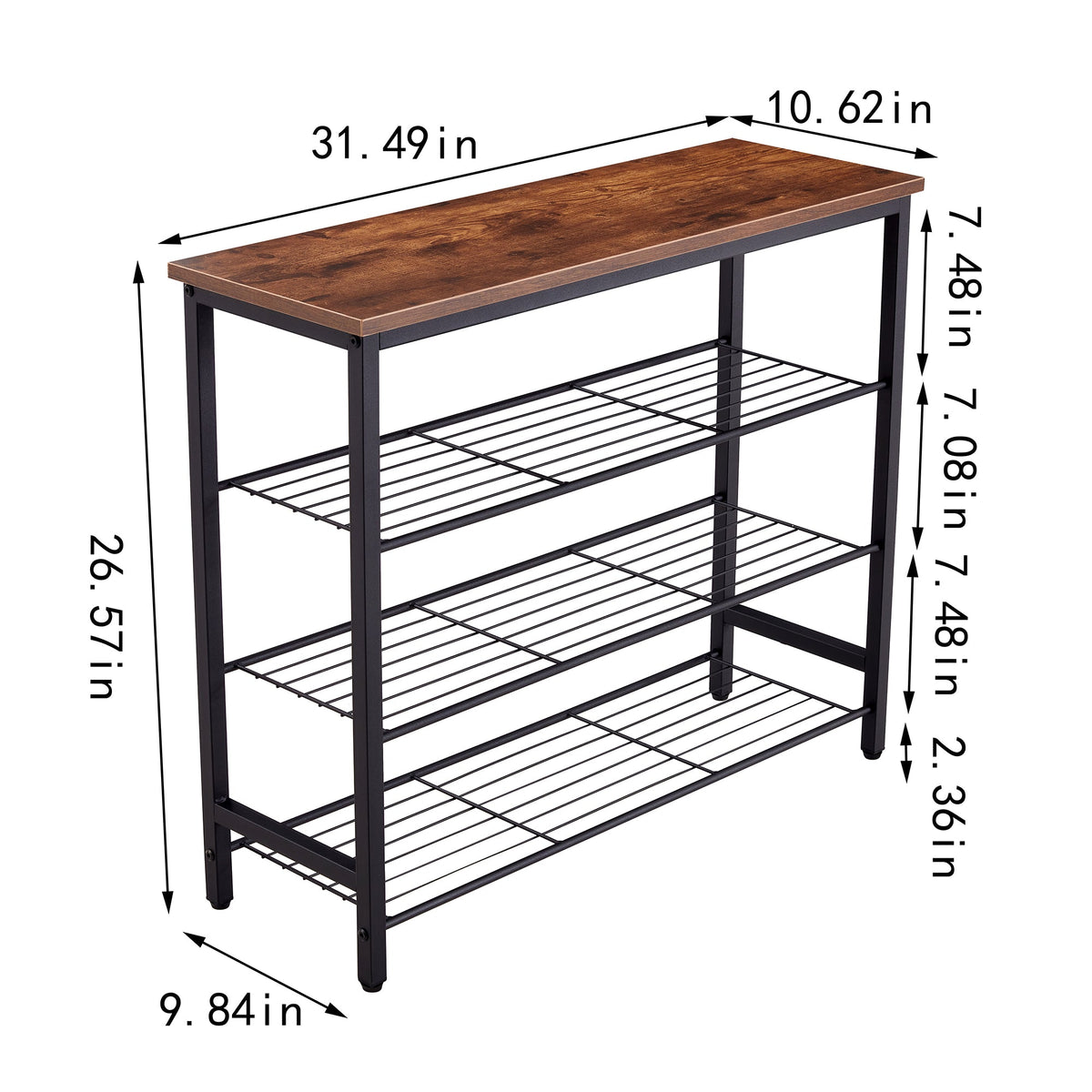 4-Tier Metal Shoe Rack with Wood Top for Entryway Storage