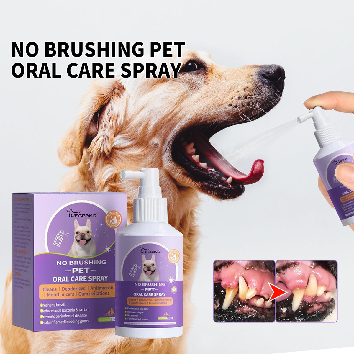 Pet Dental Spray for Fresher Breath & Cleaner Teeth
