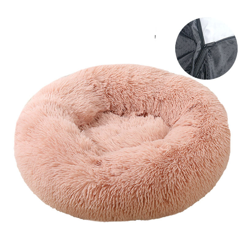 Round Plush Pet Bed with Removable Washable Cover