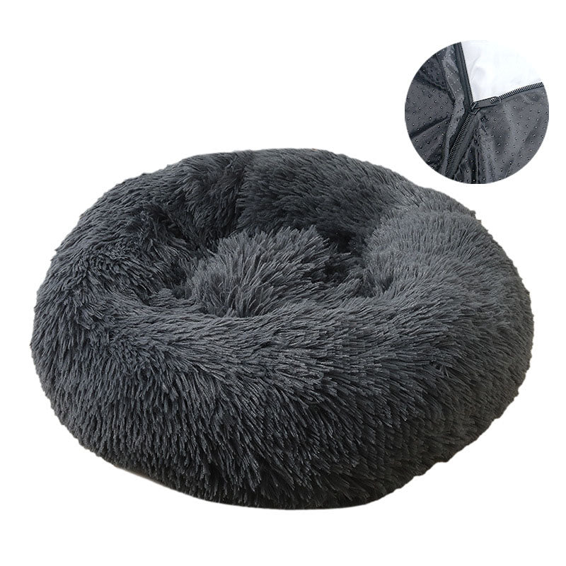Round Plush Pet Bed with Removable Washable Cover