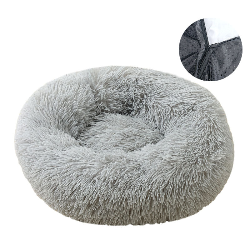 Round Plush Pet Bed with Removable Washable Cover