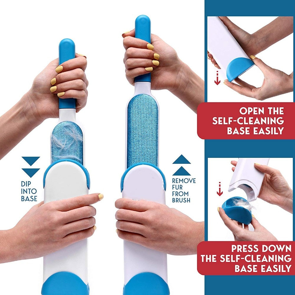 Reusable Pet Hair Remover Brush Self-Cleaning Base