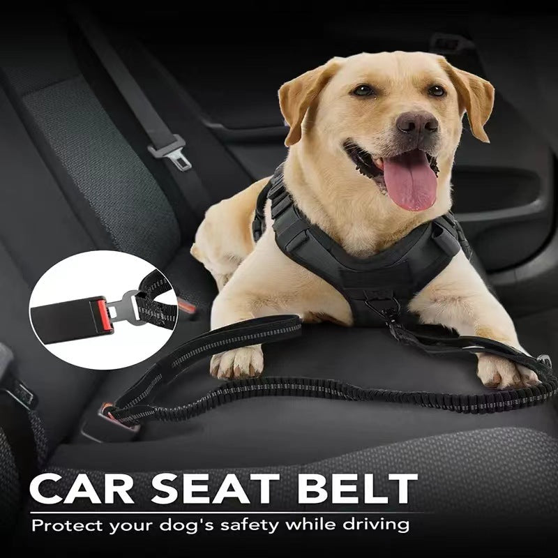 Dog Traction Rope Leash With Car Seat Belt Attachment