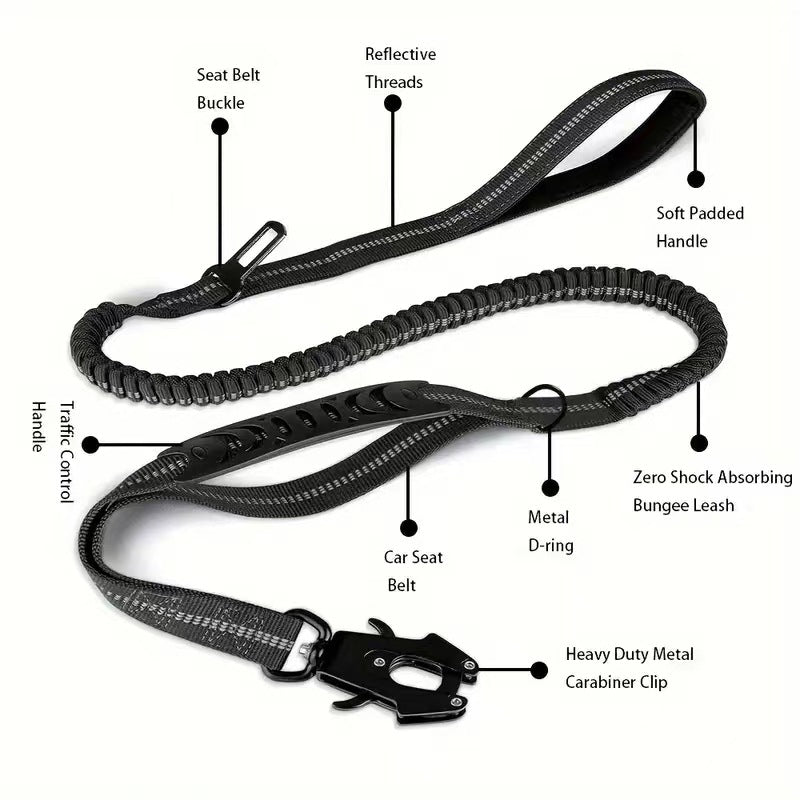 Dog Traction Rope Leash With Car Seat Belt Attachment