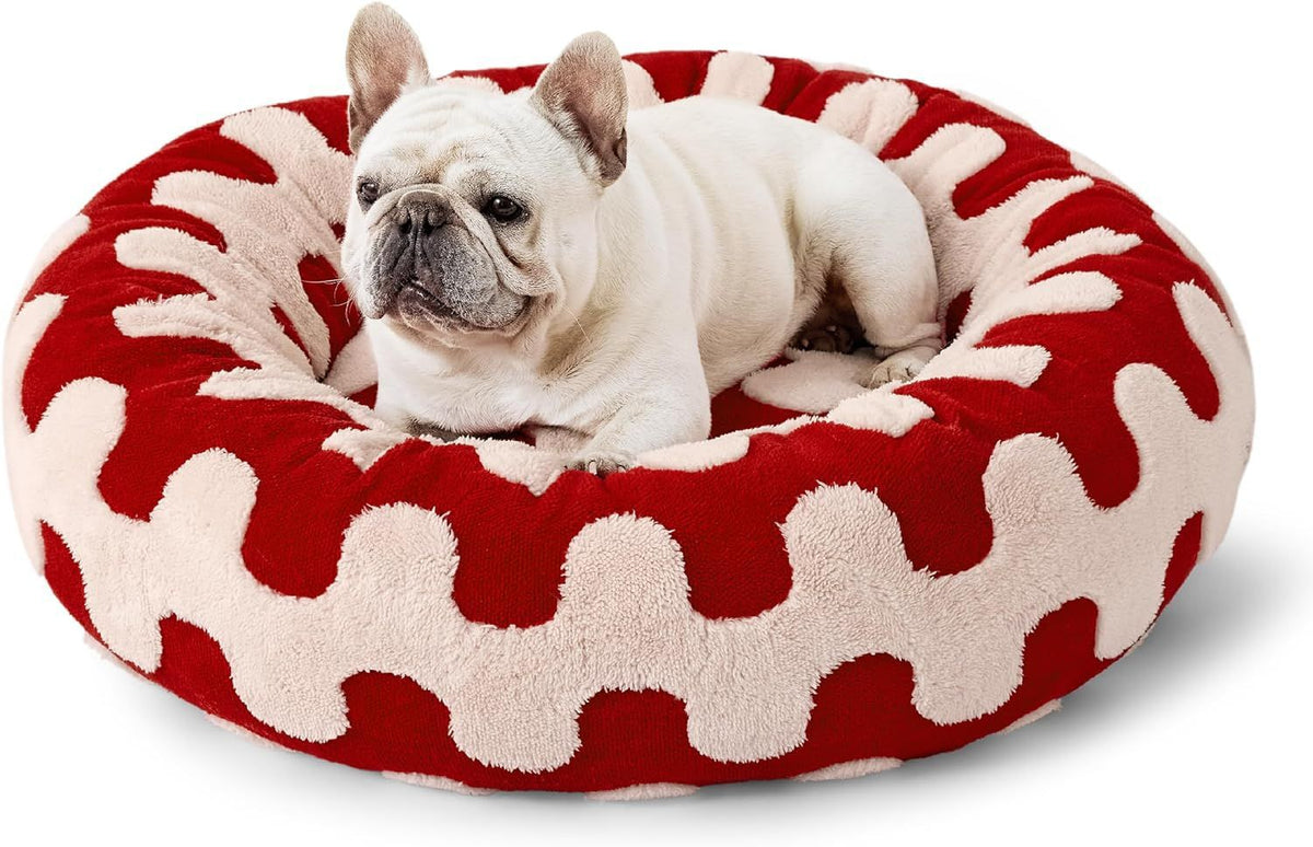 Round Pet Bed with Raised Edge for Cozy Head Support