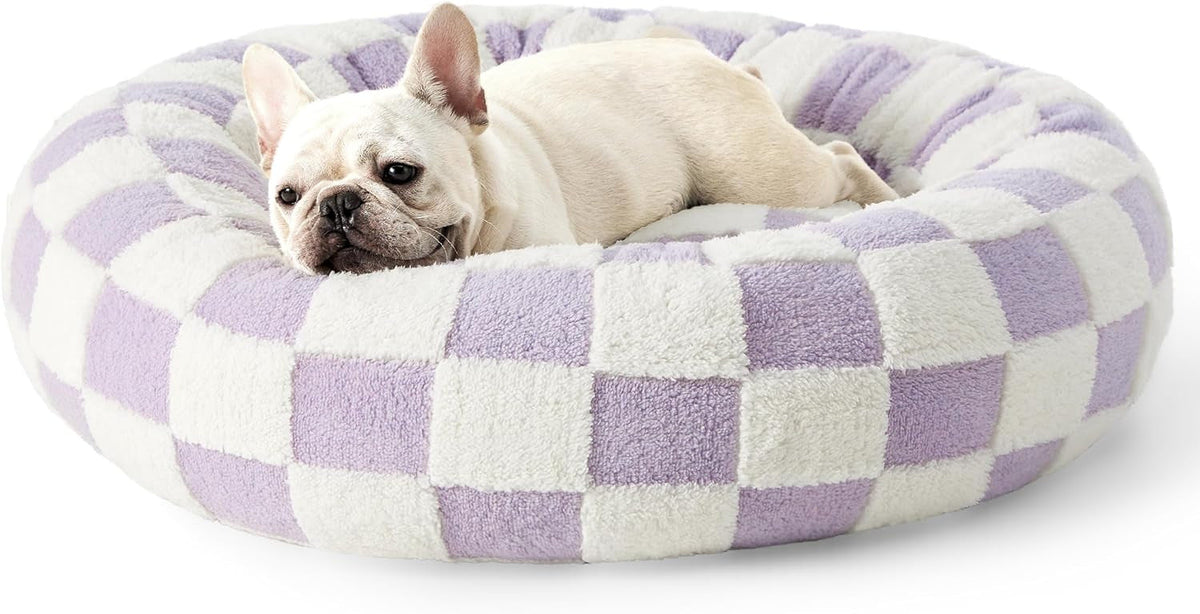 Round Pet Bed with Raised Edge for Cozy Head Support