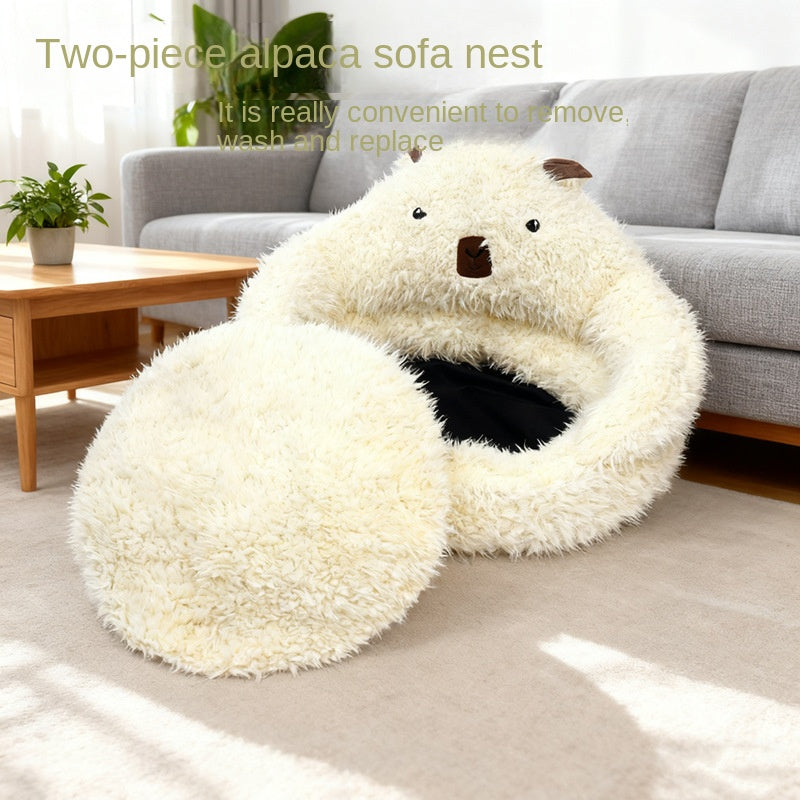 Semi-Enclosed Dog Bed for Warm, Secure Indoor Sleep