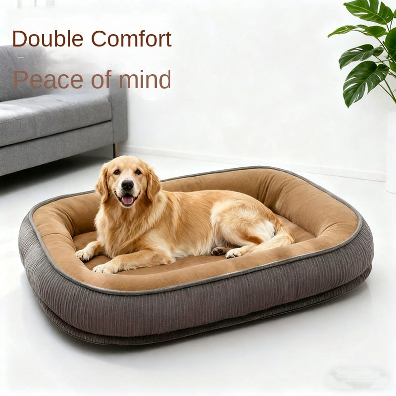 Winter Warm Dog Bed with Neck Support Bolster