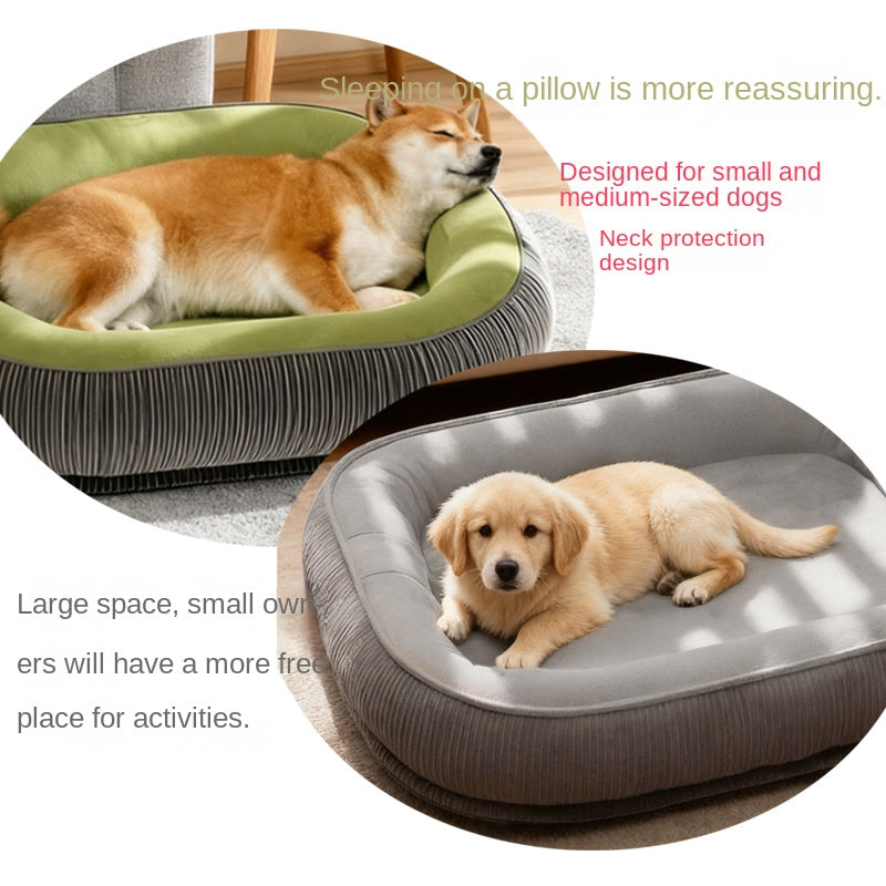 Winter Warm Dog Bed with Neck Support Bolster