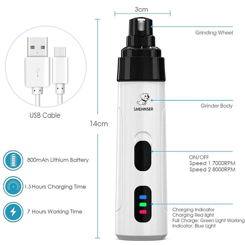 USB Dog Nail Grinder with 3 Ports, Low-Noise Grooming