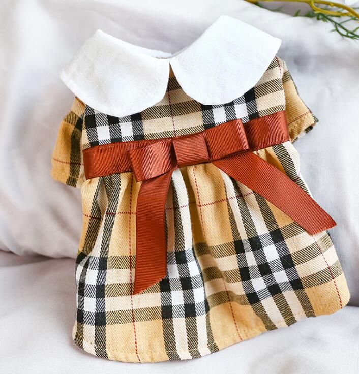 Small Dog Plaid Dress with Bow for Photo-Ready Outings