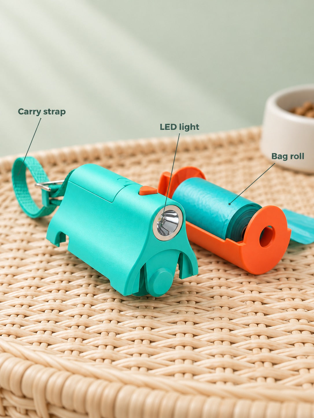 Dog Poop Bag Dispenser With LED Light and Carry Strap