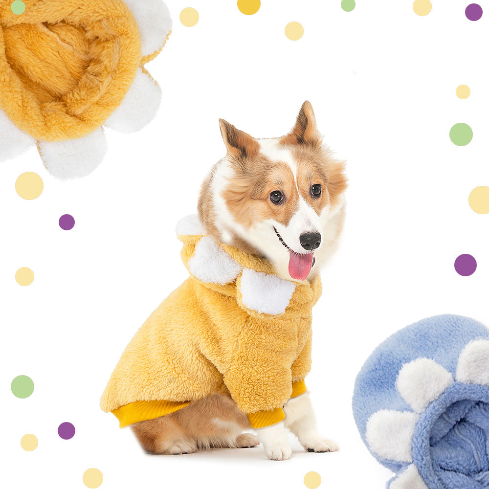 Dog Fleece Sweater With Cute Sunflower Hood for Walks