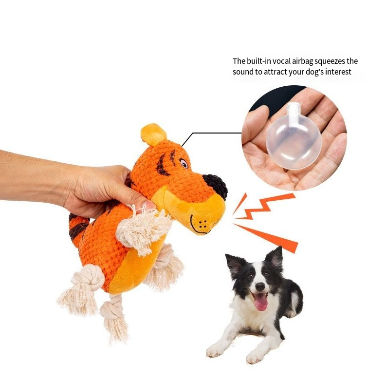 Squeaky Dog Toy Tiger Plush for Tugging & Boredom