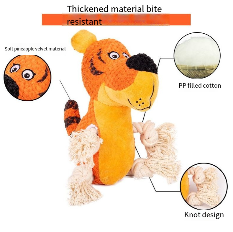 Squeaky Dog Toy Tiger Plush for Tugging & Boredom