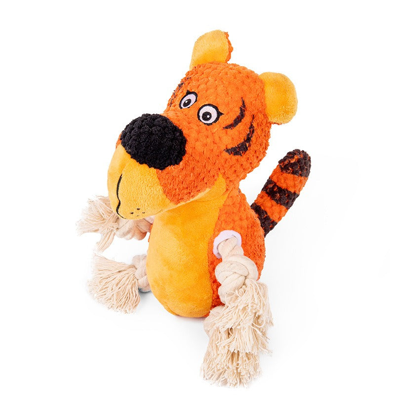Squeaky Dog Toy Tiger Plush for Tugging & Boredom