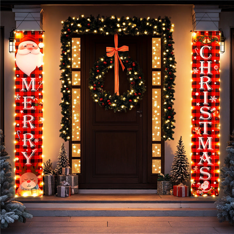 Christmas Door Hanging Banner With Warm LED Lights Decor