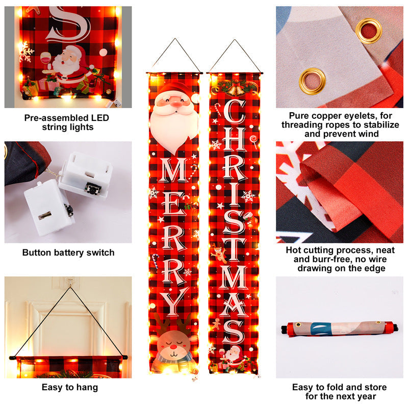 Christmas Door Hanging Banner With Warm LED Lights Decor