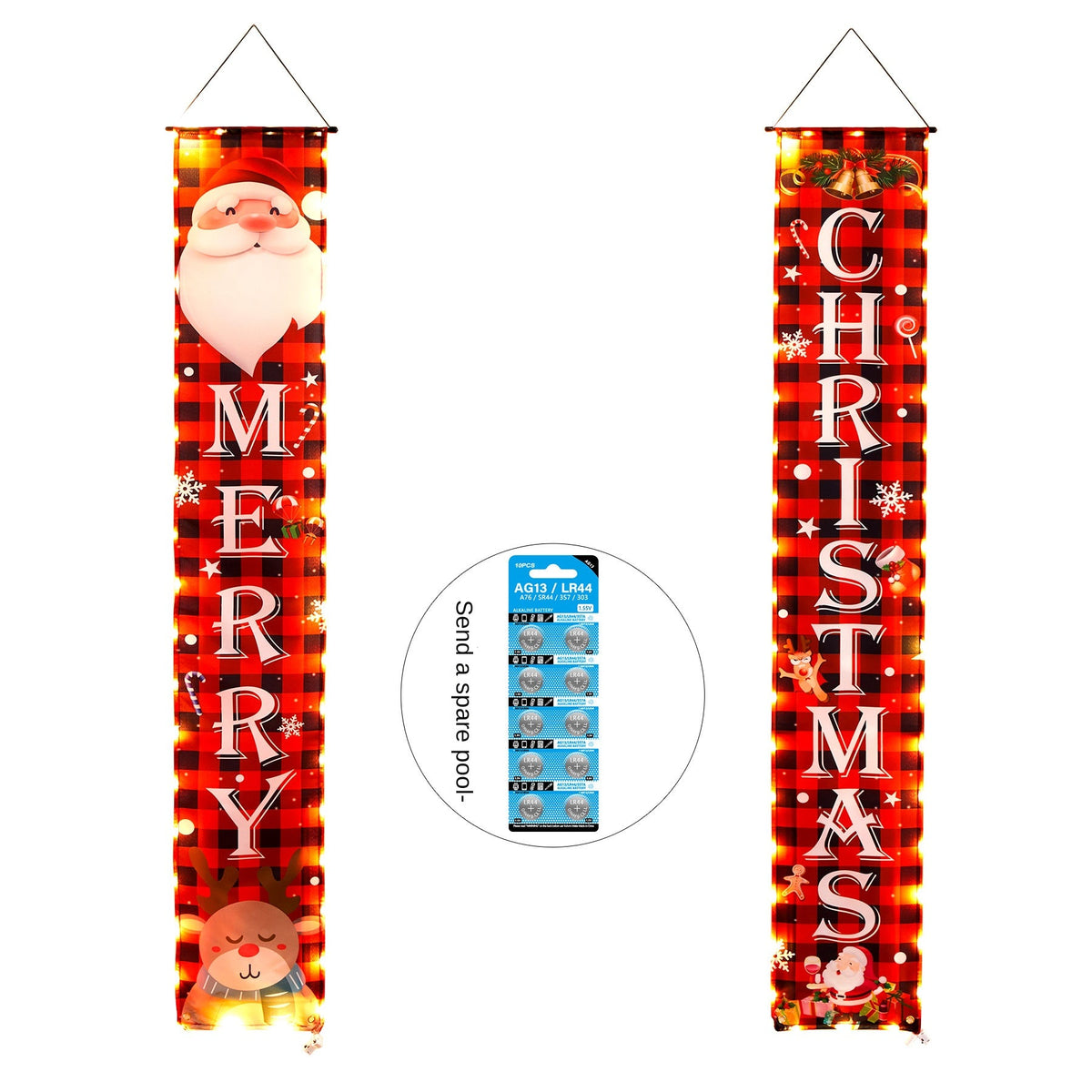 Christmas Door Hanging Banner With Warm LED Lights Decor