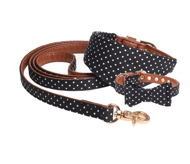 Polka Dot Leather Dog Collar and Leash Set for Small Dogs