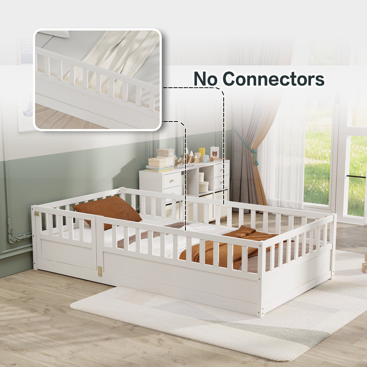 Montessori Double Floor Bed with Safety Rail for Kids
