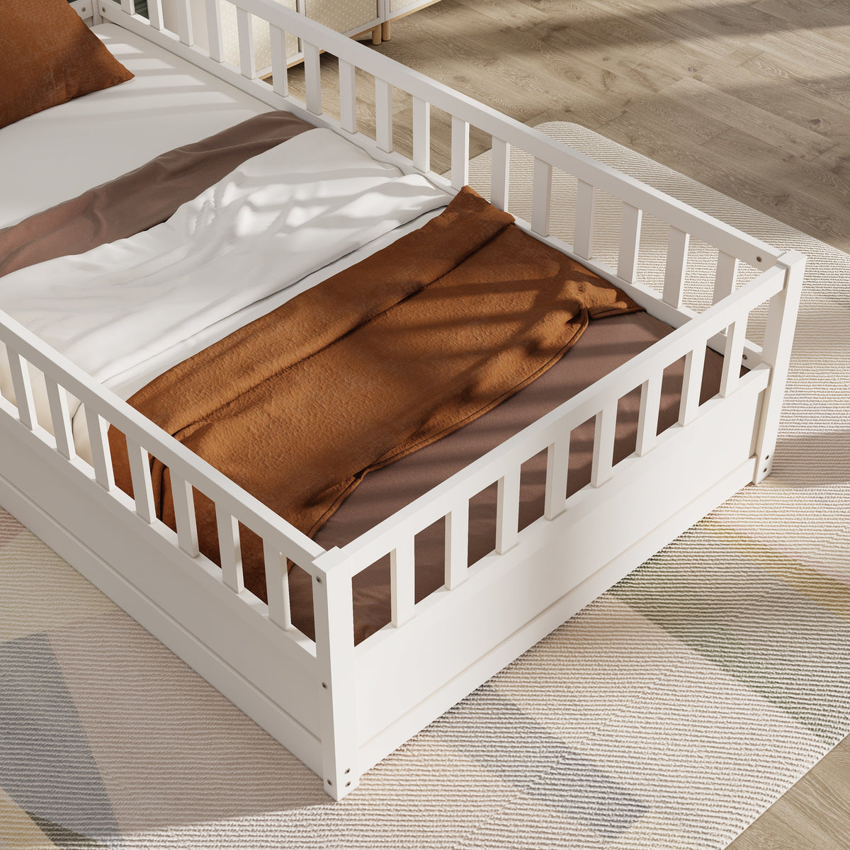 Montessori Double Floor Bed with Safety Rail for Kids