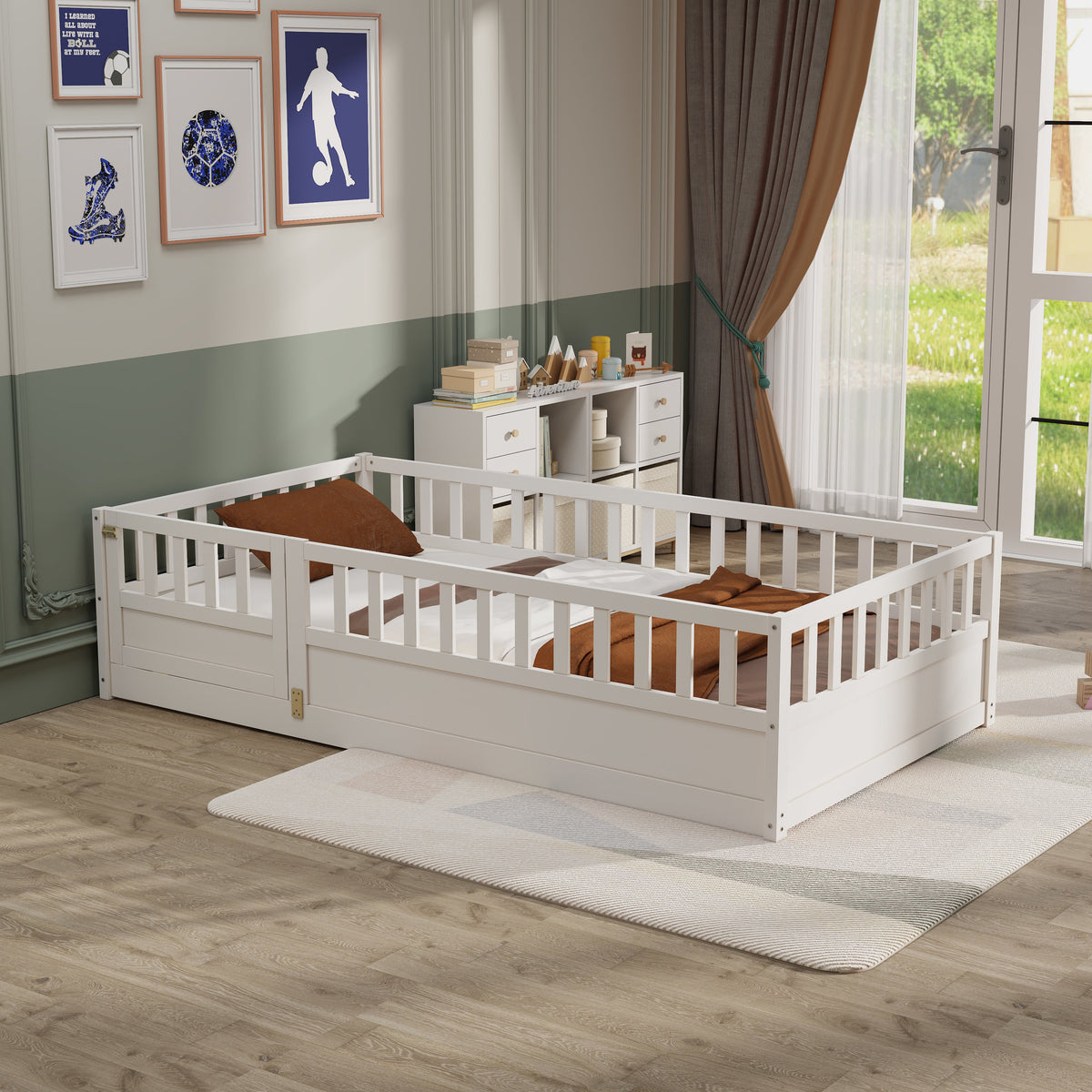 Montessori Double Floor Bed with Safety Rail for Kids