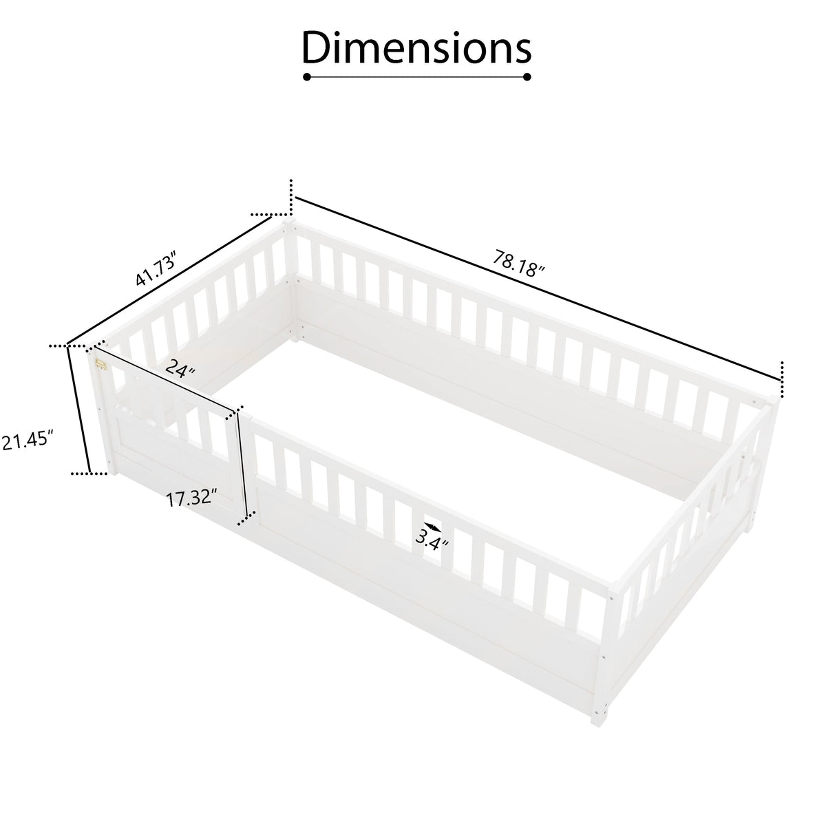 Montessori Double Floor Bed with Safety Rail for Kids