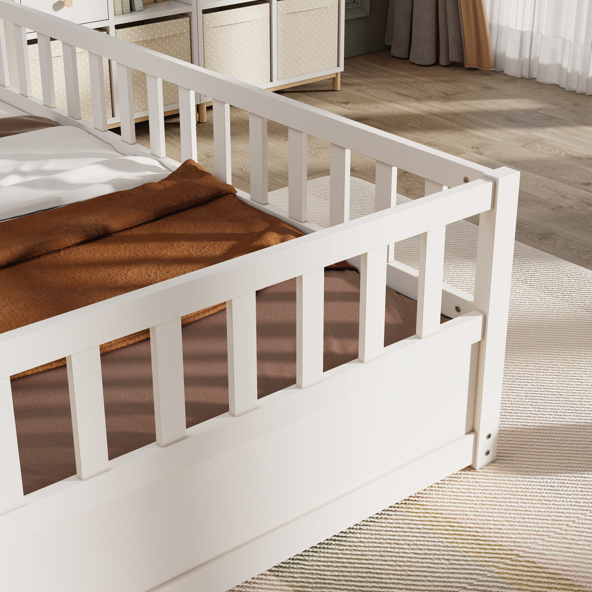 Montessori Double Floor Bed with Safety Rail for Kids