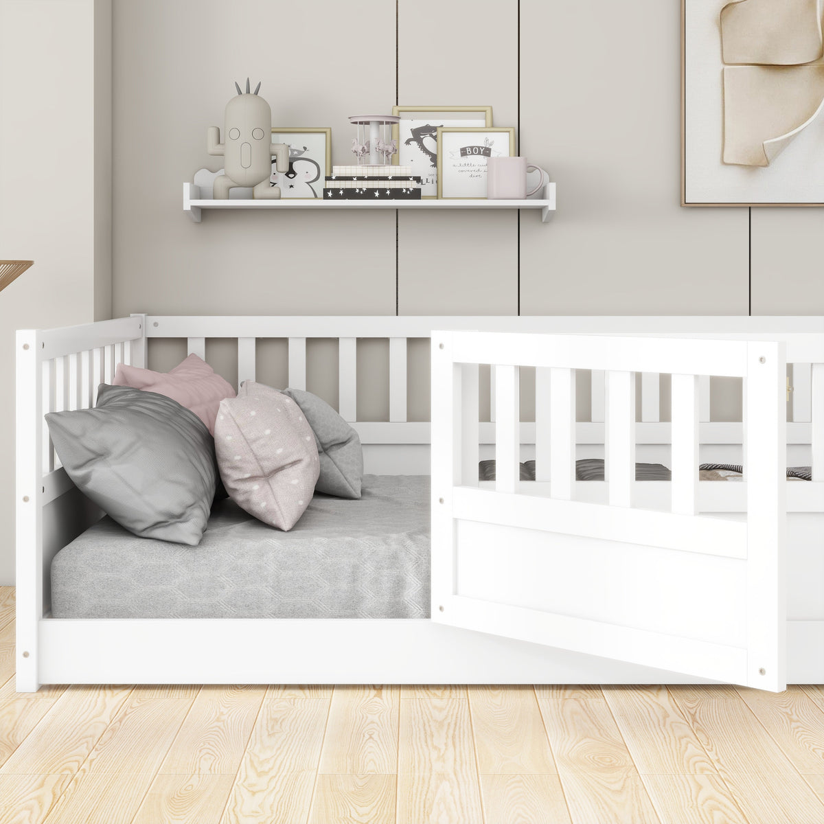 Montessori Double Floor Bed with Safety Rail for Kids