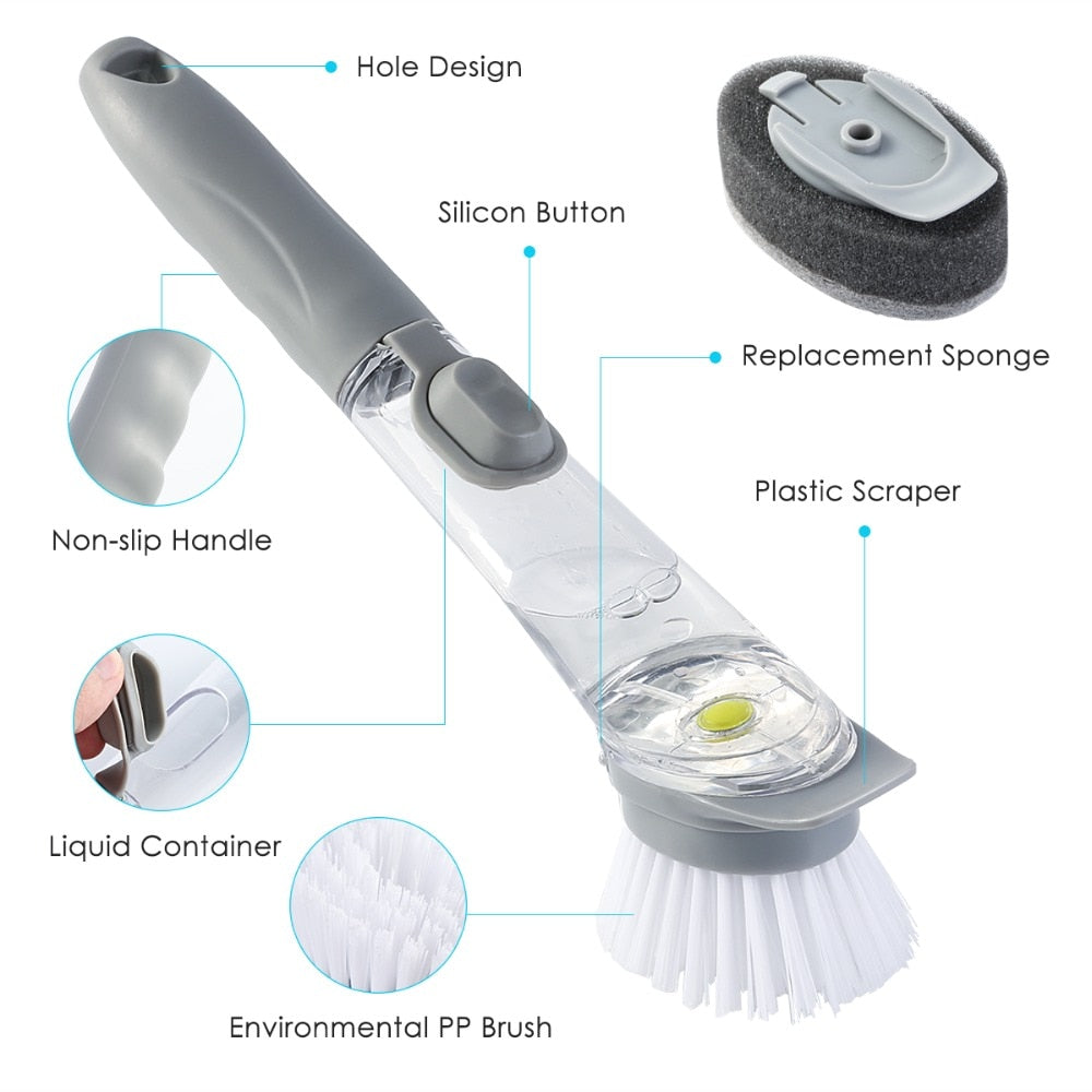 Dish Brush With Soap Dispenser and Replacement Head