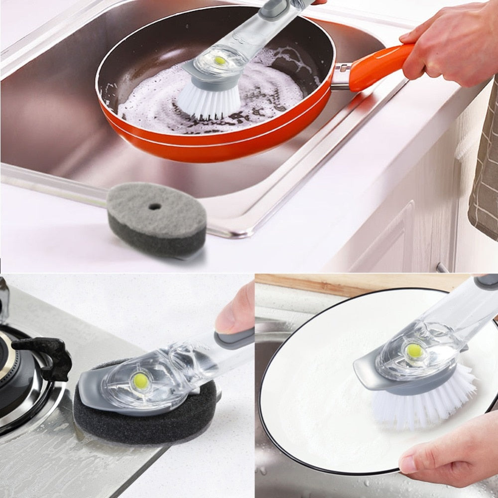 Dish Brush With Soap Dispenser and Replacement Head