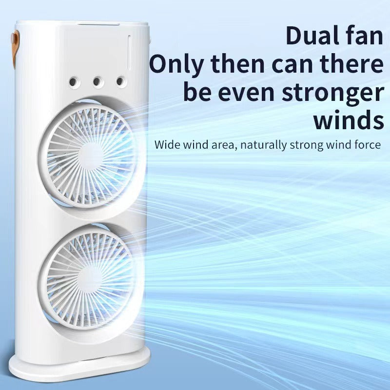 Dual Head USB Desk Fan with Mist for Cool, Moist Air