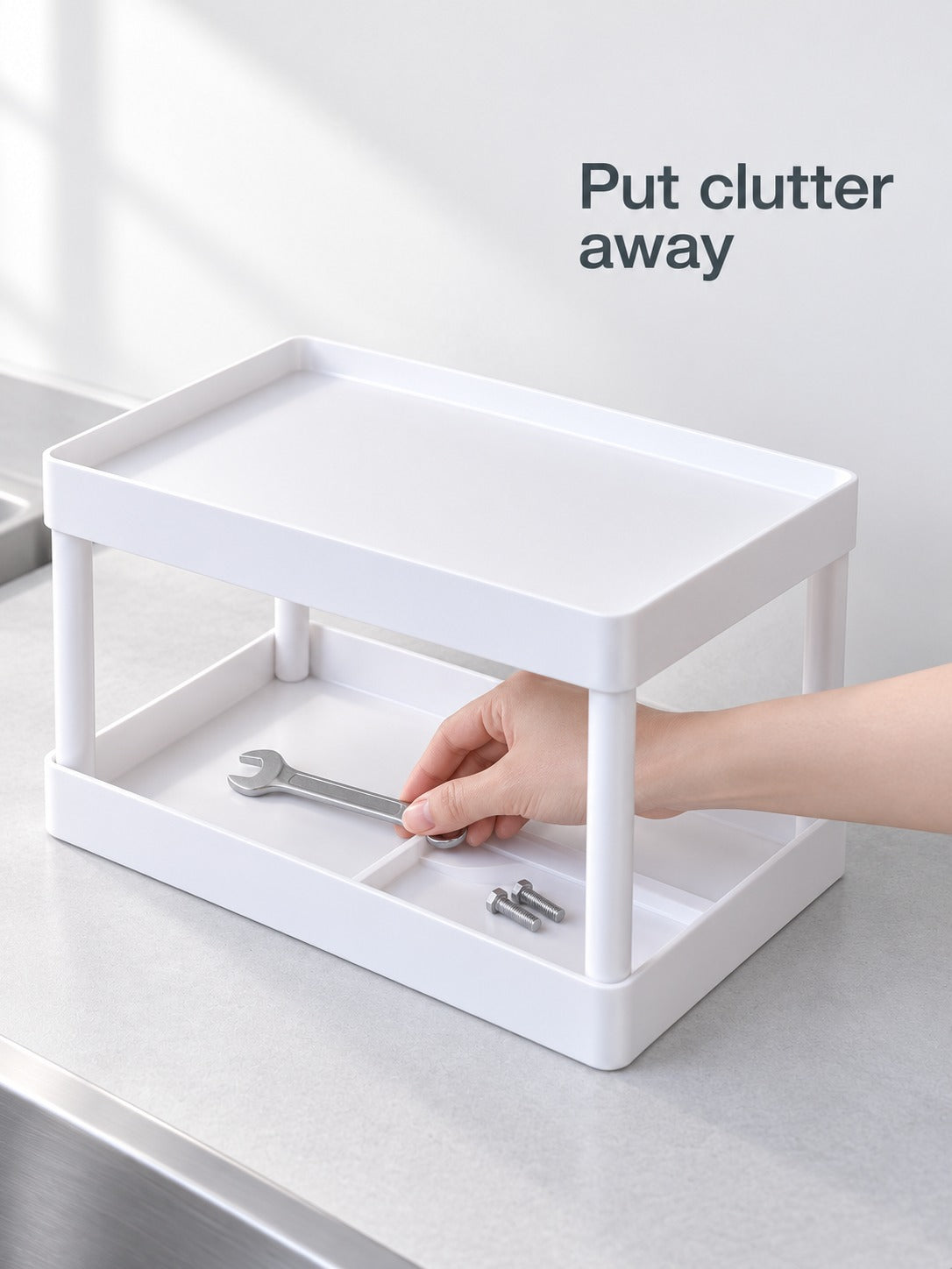 Double-Layer Desktop Shelf Rack for Dorm Desks, No Tools