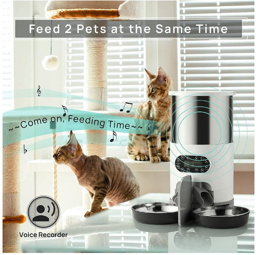 Automatic Pet Feeder with Dual Stainless Steel Bowls